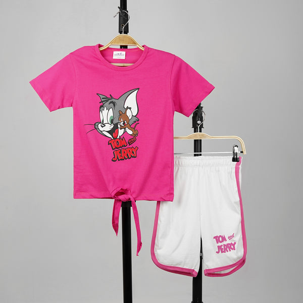 Tom & Jerry Girls’ Summer Outfit Pink and White Two-Piece Set