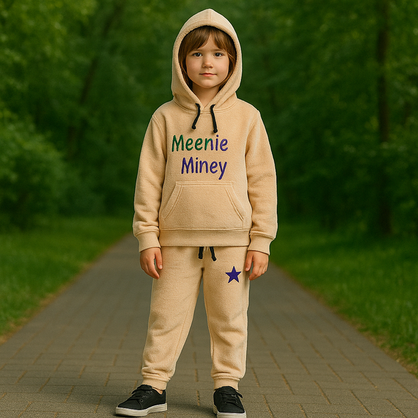 Neutral Beige Hoodie Tracksuit with Star Pants - Winter