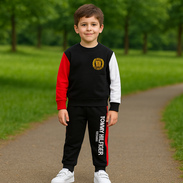 Black Tommy Hilfiger-Inspired Kids' Tracksuit – Classic Style