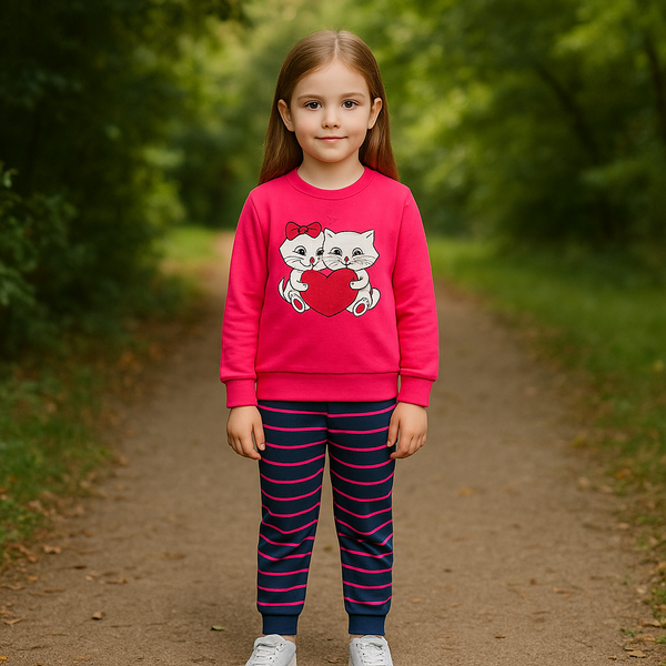 Pink Cute Kitties Love Kids Set - Adorable & Cozy Winter Outfit