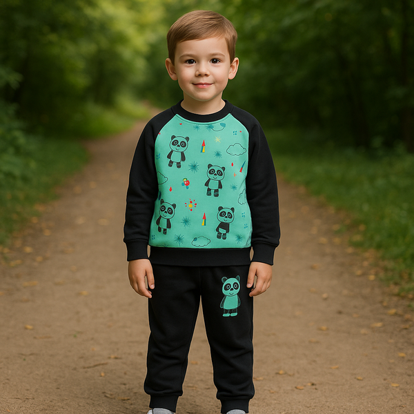 Mint Green Panda Set - Warm & Playful Kids Tracksuit
