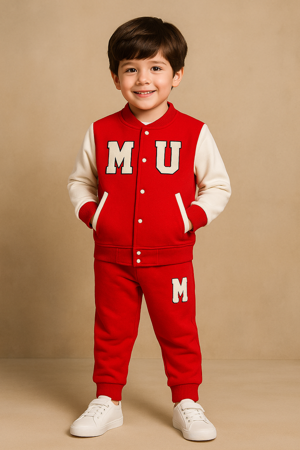 Classic Red Varsity Tracksuit with White Sleeves - Winter