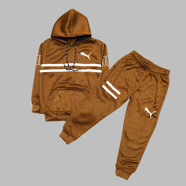 Brown Sports-Inspired Hoodie Tracksuit with White Stripes