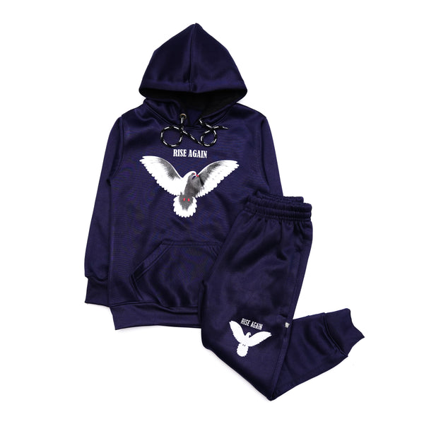 Navy Blue Hoodie Tracksuit with Dove "Rise Again" Print