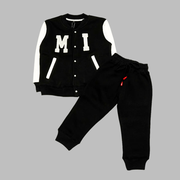 Black Varsity Tracksuit with White Sleeve Accents