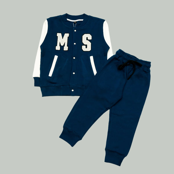 Blue Varsity Tracksuit with White Sleeve Accents