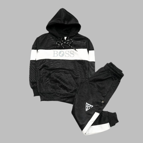 Black Hoodie Tracksuit with Bold white Panel Design