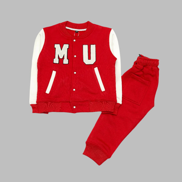 Classic Red Varsity Tracksuit with White Sleeves