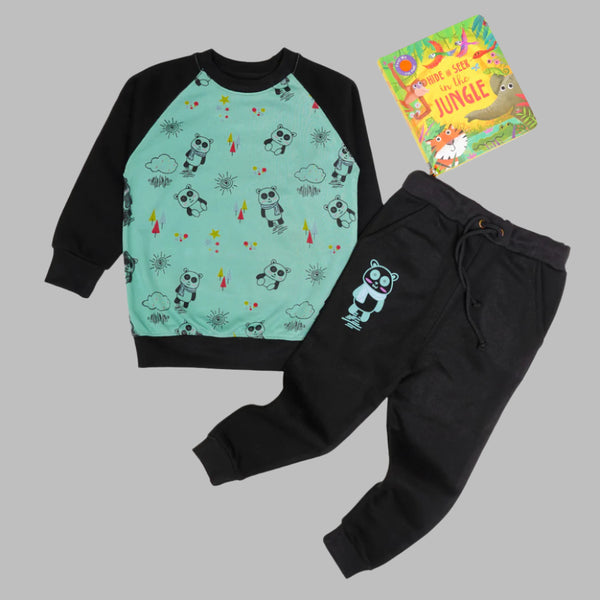 Mint Green Panda Set - Warm & Playful Kids Tracksuit