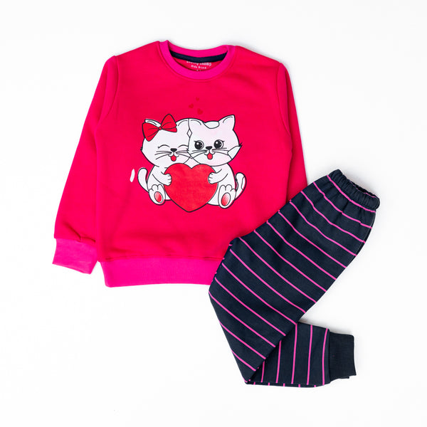 Pink Cute Kitties Love Kids Set - Adorable & Cozy Winter Outfit