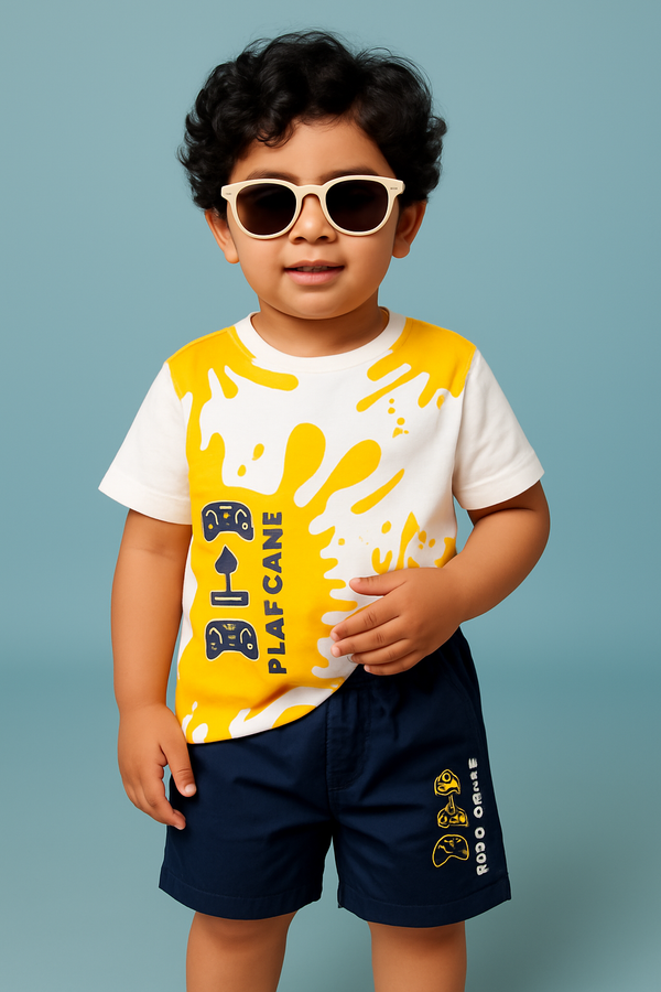 Play Game T-Shirt and Shorts Set – Yellow and Navy Blue