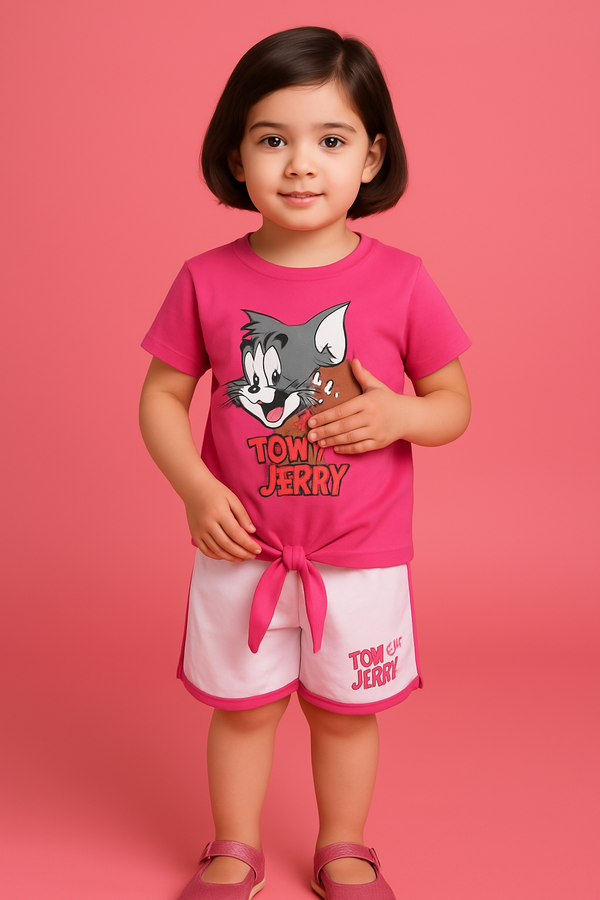 Tom & Jerry Girls’ Summer Outfit Pink and White Two-Piece Set