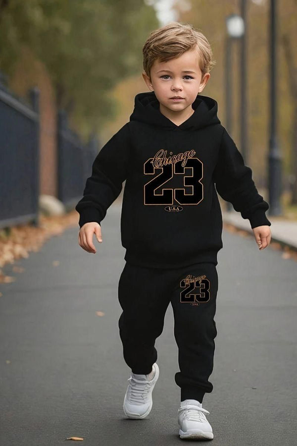 Black hoodie Chicago 23 USA print Tracksuit with Black Pants